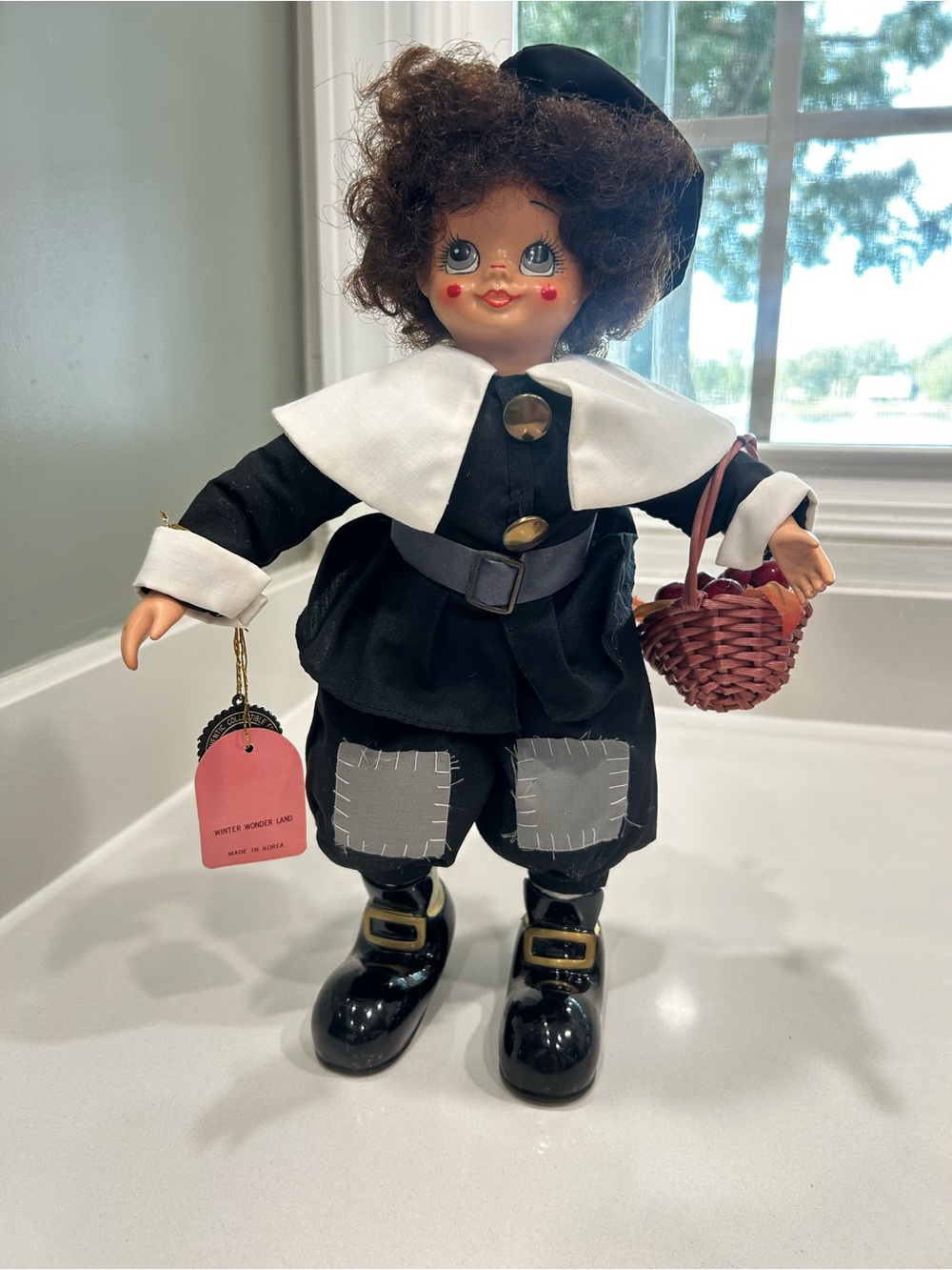 Vintage Brinn's Thanksgiving Pilgrim Boy November Calendar Clown 14" Tall 1986